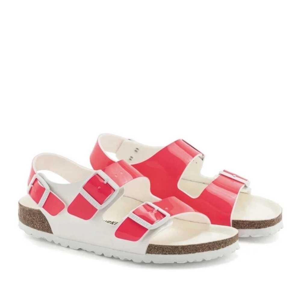 Birkenstock Milano Neon Pink Sandals Shoes Vegan Patent - Picture 5 of 16